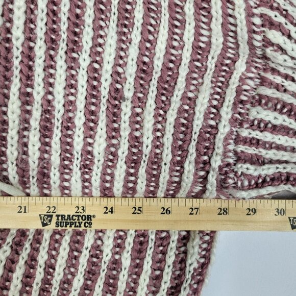 POL Chunky Sweater Women's Large Pink White Striped Hooded Wool Blend Soft Boho - Picture 8 of 10